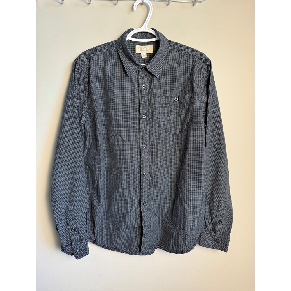 Heritage1981 Mens Charcoal Black Grid Button Down XL Casual Workwear Classic